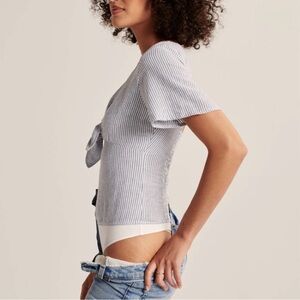 Tie-Front Striped Bodysuit